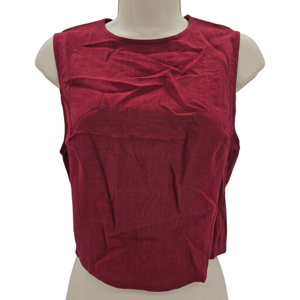 Halara Womans size XL Sleeveless Crop Backless Tie Waist Tank Top Burgundy NEW